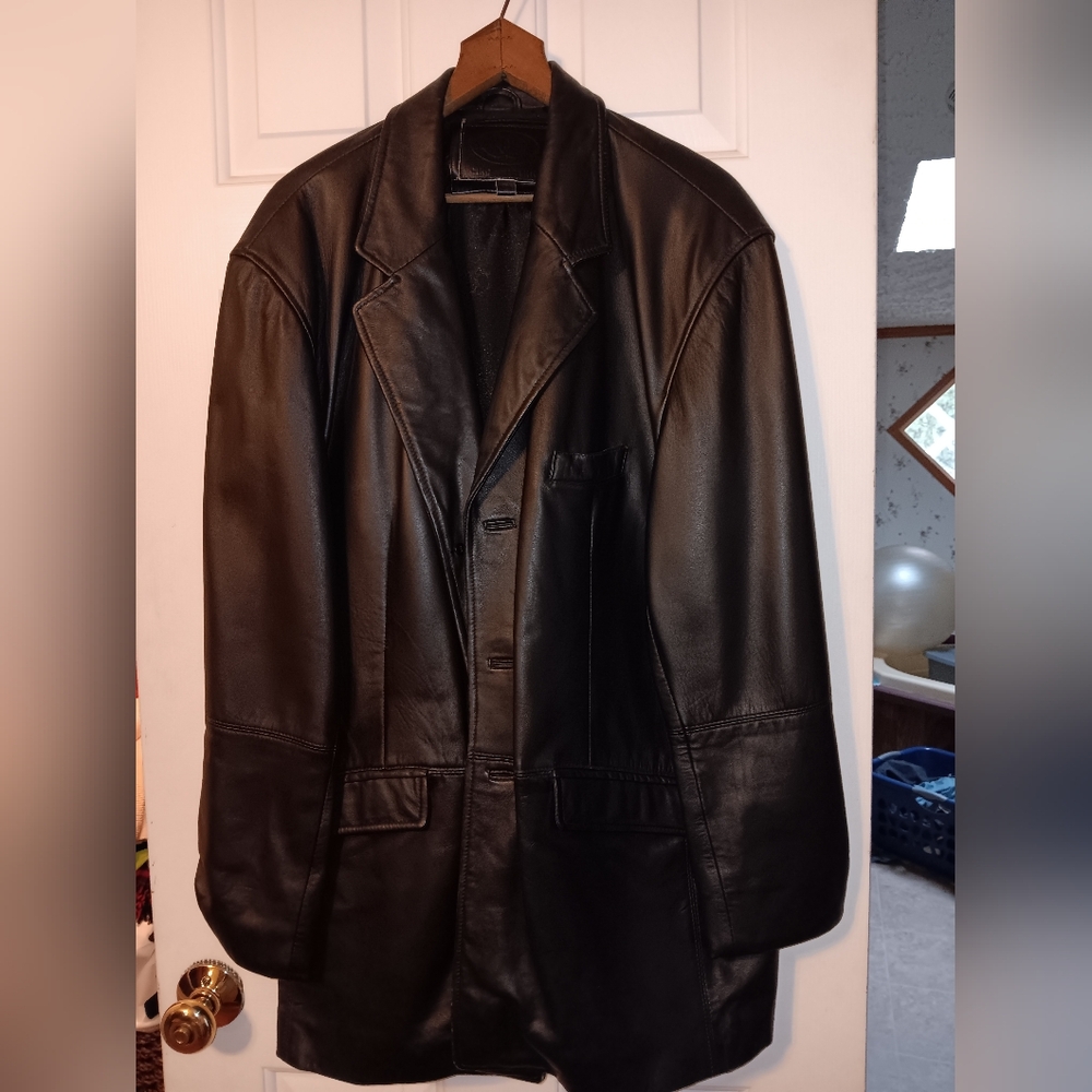 Ciro Citterio Mens Black Genuine Leather  Jacket Button‎ Up Coat Size Large